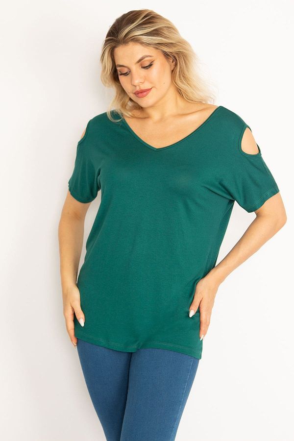 Şans Şans Women's Plus Size Green Decollete Decollete Viscose Blouse