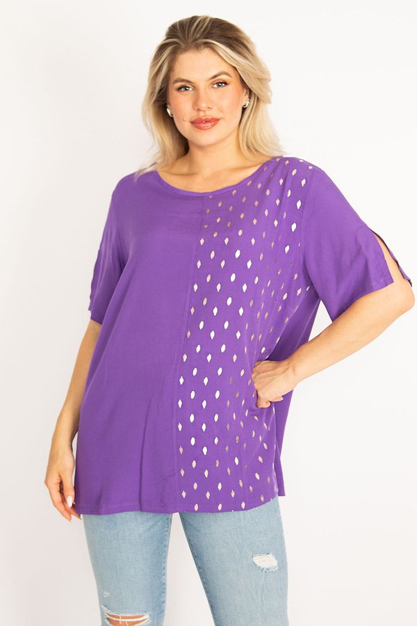 Şans Şans Women's Plus Size Lilac Woven Viscose Fabric Lacquer Printed Blouse