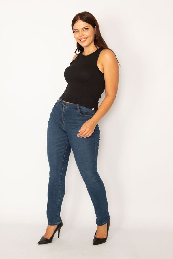 Şans Şans Women's Plus Size Navy Blue 5-Pocket Skinny Jeans