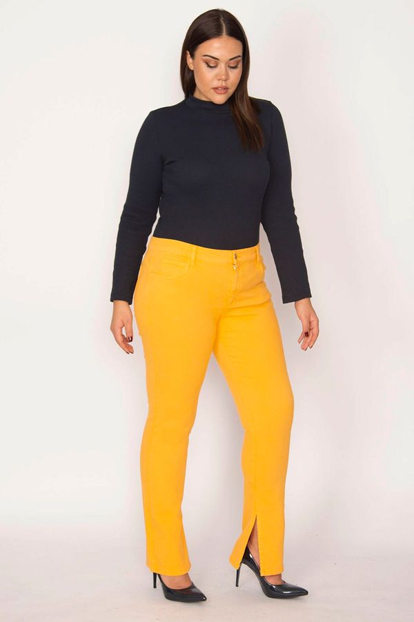 Şans Şans Women's Plus Size Orange High Waist Slit 5 Pocket Jeans