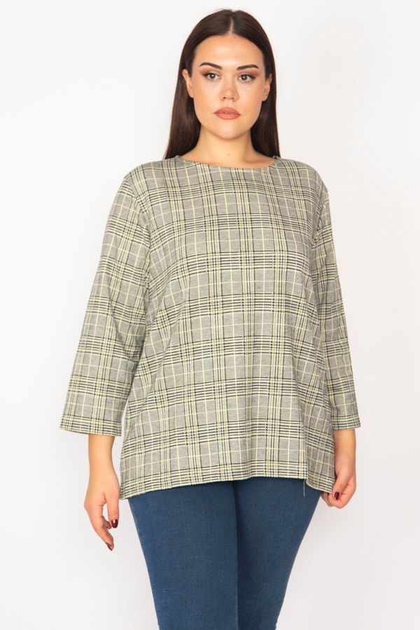 Şans Şans Women's Plus Size Patterned Checkered Tunic