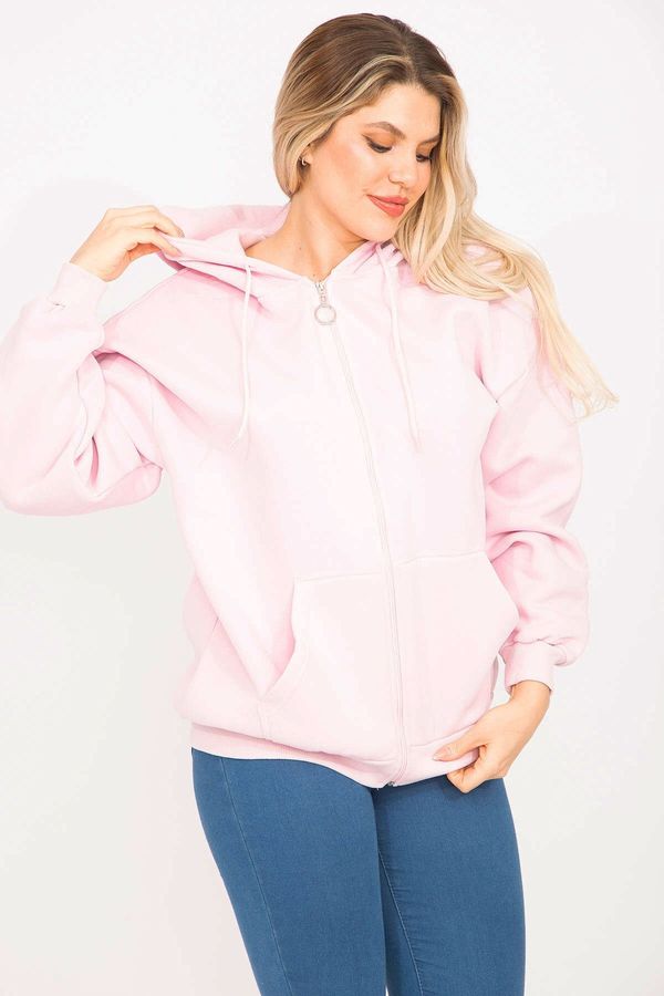 Şans Şans Women's Plus Size Pink 3-Threads Rayon Sweatshirt