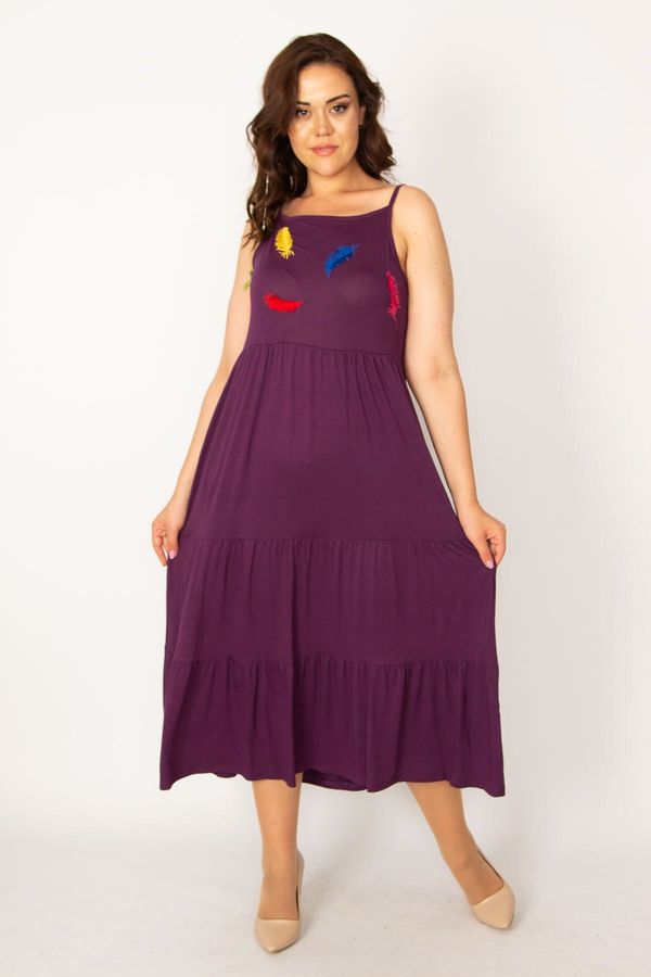 Şans Şans Women's Plus Size Purple Appliqués, Layered Straps Dress