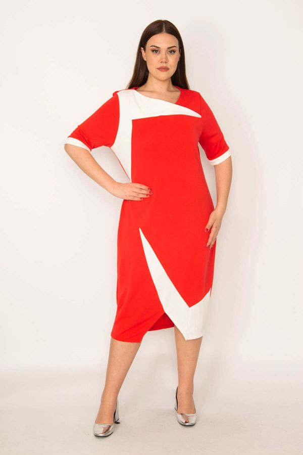 Şans Şans Women's Plus Size Red Color Combination Dress