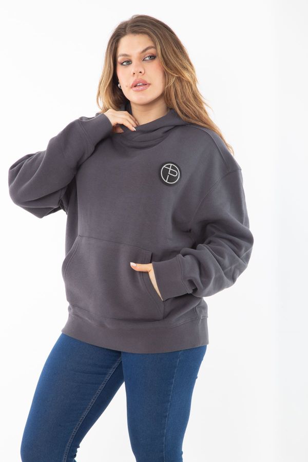 Şans Şans Women's Plus Size Smoked Inner Raising Three Thread Hooded Sweatshirt