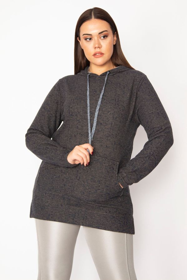 Şans Şans Women's Plus Size Smoked Kangaroo Pocket Hooded Sweatshirt