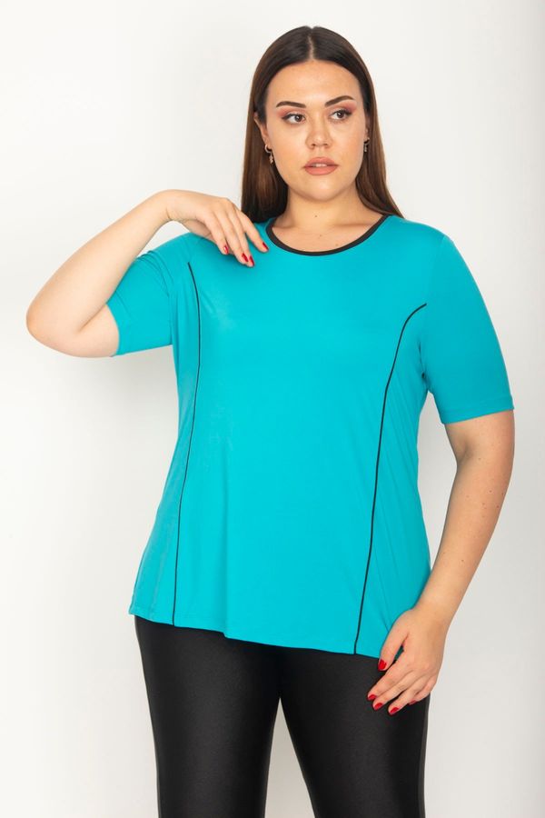 Şans Şans Women's Plus Size Turquoise Piping And Cup Detailed Sports Blouse