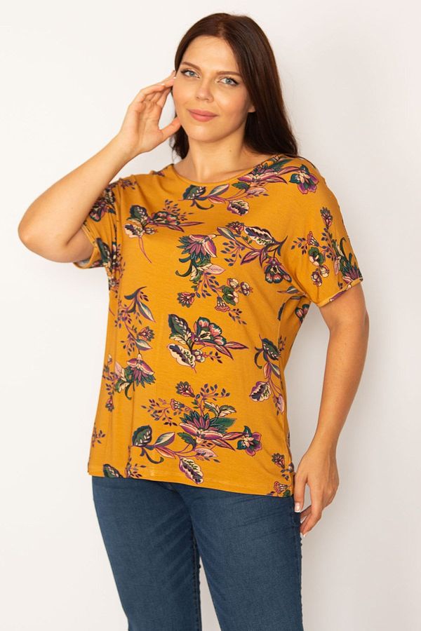 Şans Şans Women's Plus Size Viscose Blouse with Mustard Print Detail