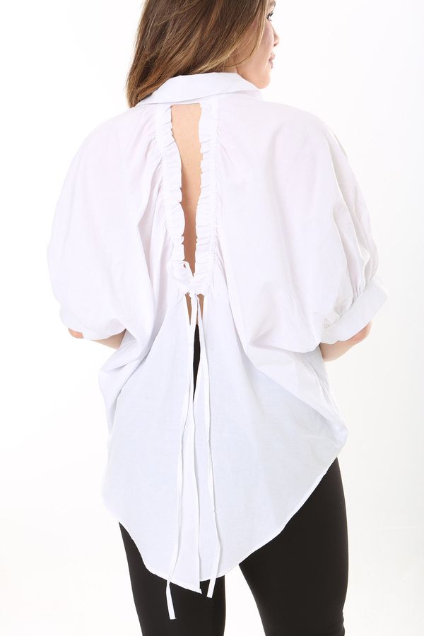 Şans Şans Women's Plus Size White Back Detailed Front Buttoned Shirt