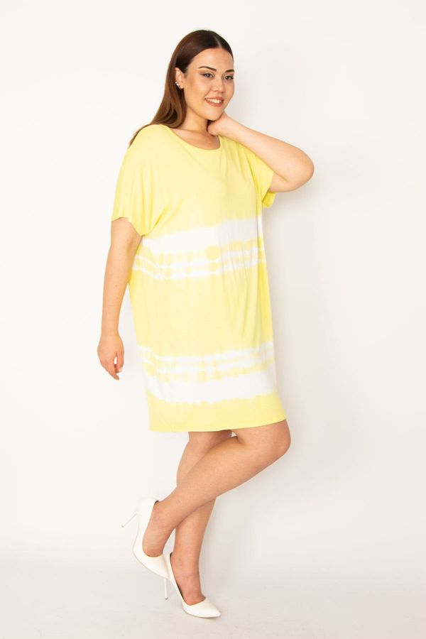 Şans Şans Women's Plus Size Yellow Tie Dye Patterned Tunic Dress