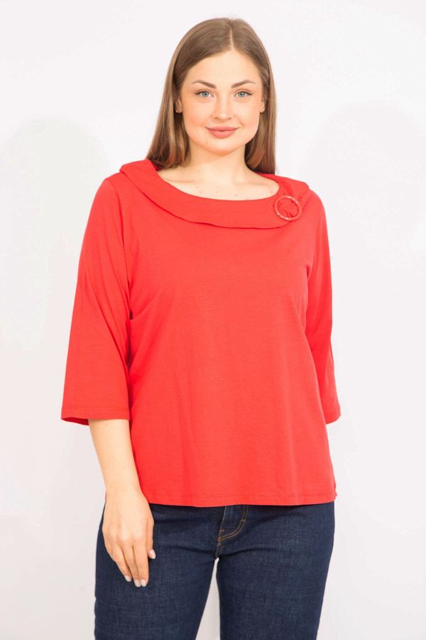 Şans Şans Women's Red Plus Size Cotton Fabric Collar With Ornamental Buckle.