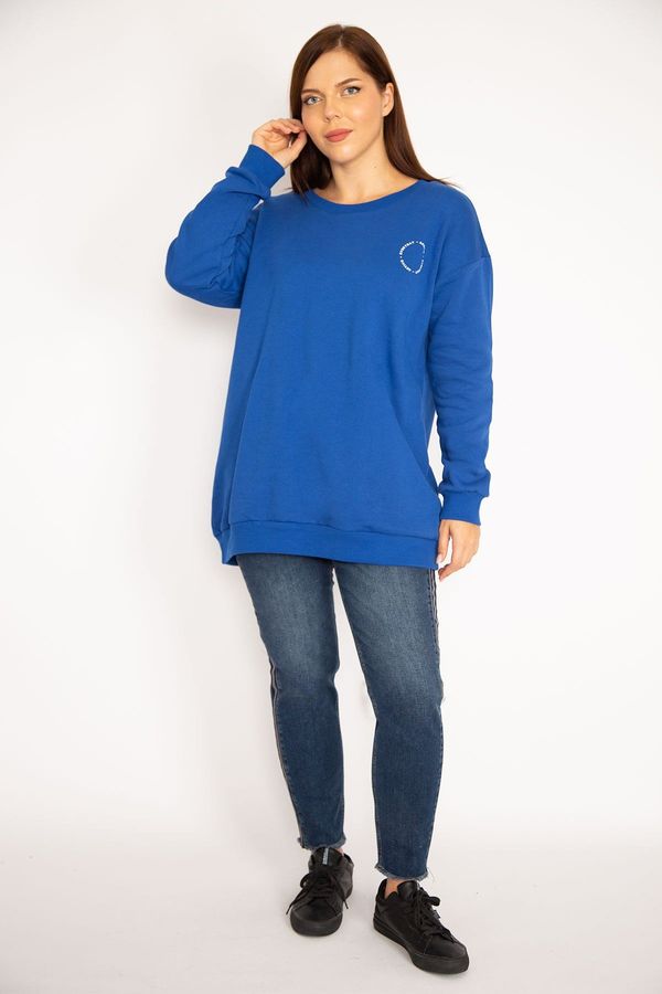 Şans Şans Women's Saks Plus Size 3 Yarn Collar Sweatshirt