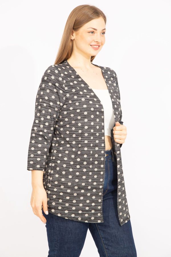 Şans Şans Women's Smoked Plus Size Points Patterned Viscose Cardigan with Adjustable Sleeves
