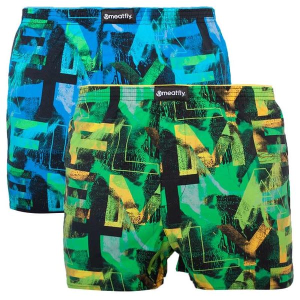 Meatfly Set of two men's patterned shorts in green and blue Meatfly Agostino