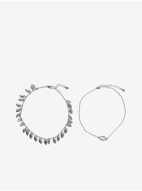 Pieces Set of Two Women's Ankle Chains in Silver Color Pieces Bec - Women's