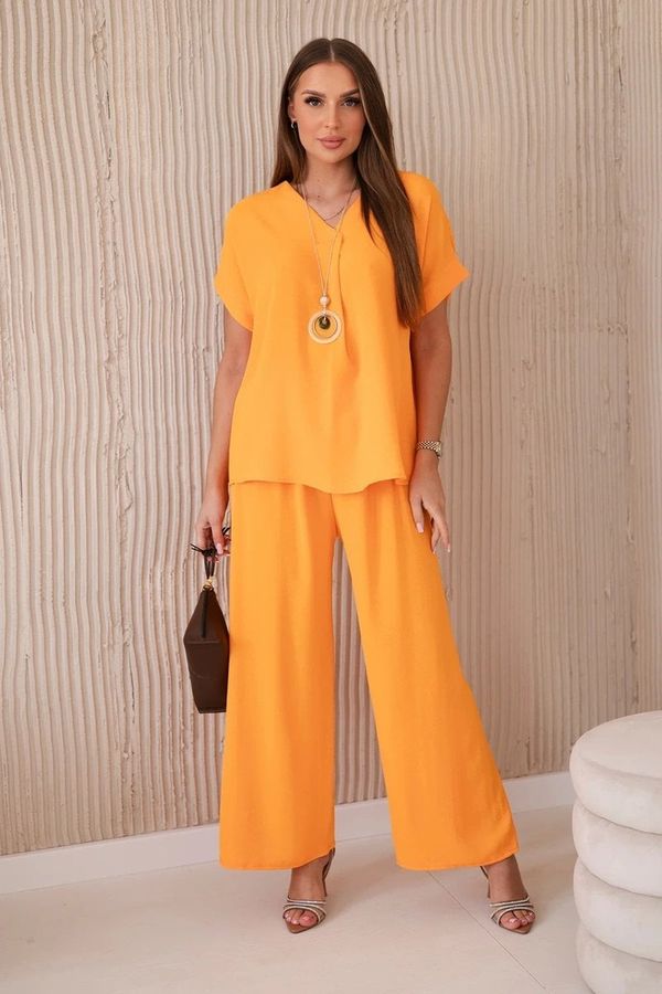 Kesi Set with necklace, blouse + trousers, orange