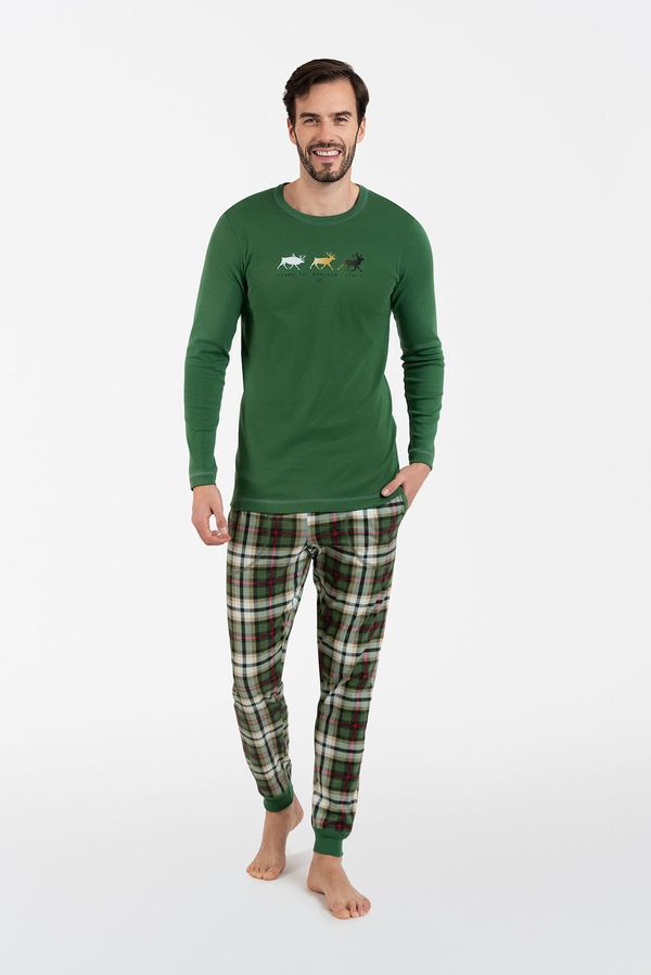 Italian Fashion Seward Men's Long Sleeve Pajamas, Long Pants - Green/Print