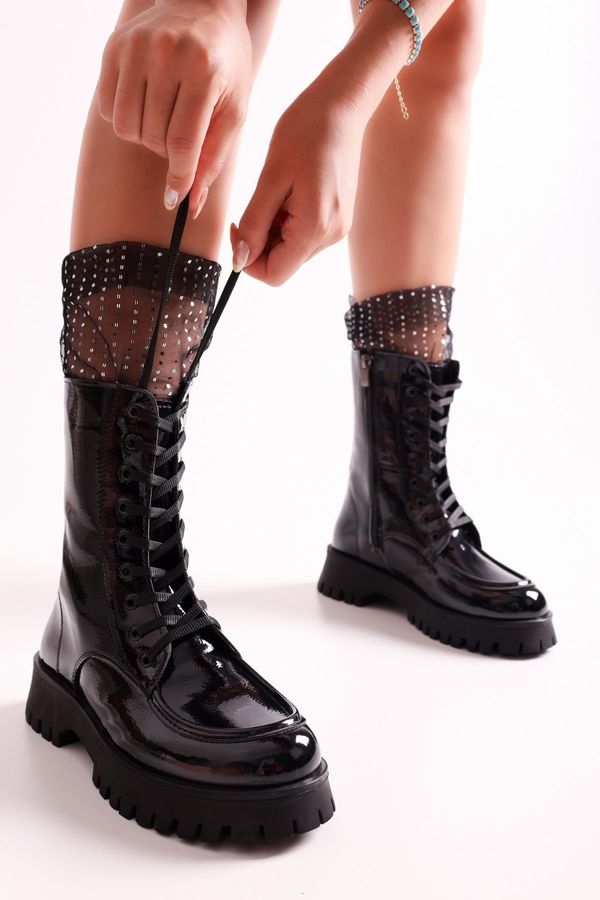 Shoeberry Shoeberry Women's Colette Black Wrinkled Patent Leather Boots Boots Black Wrinkled Patent Leather.
