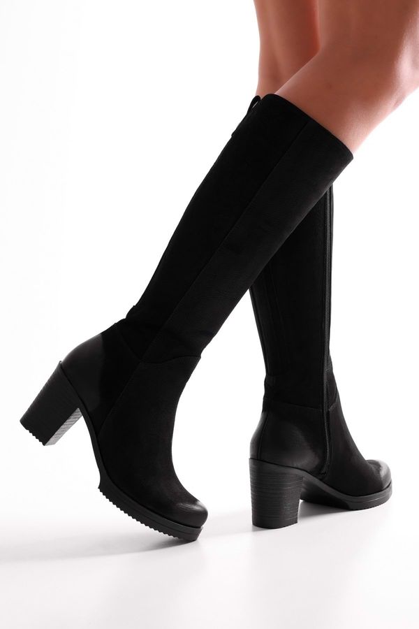 Shoeberry Shoeberry Women's Daen Black Genuine Suede Leather Heeled Boots Black Genuine Suede Leather