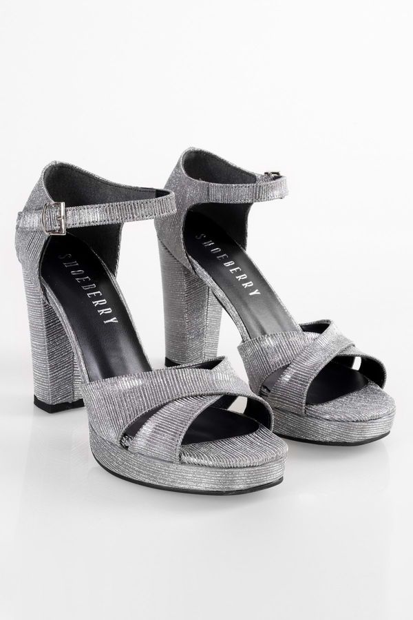 Shoeberry Shoeberry Women's Giselle Platinum Glitter Platform Heeled Shoes