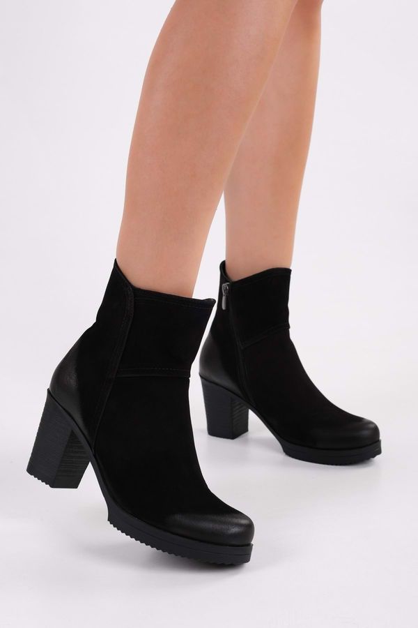 Shoeberry Shoeberry Women's Hero Black Genuine Suede Leather Daily Heeled Boots.