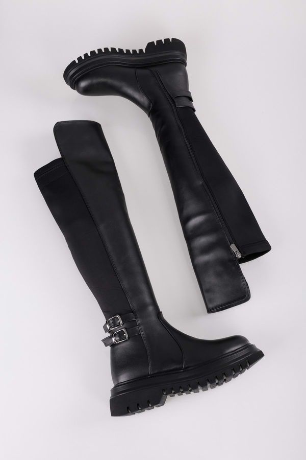 Shoeberry Shoeberry Women's Jaffa Black Chunky Sold Elastic Boots