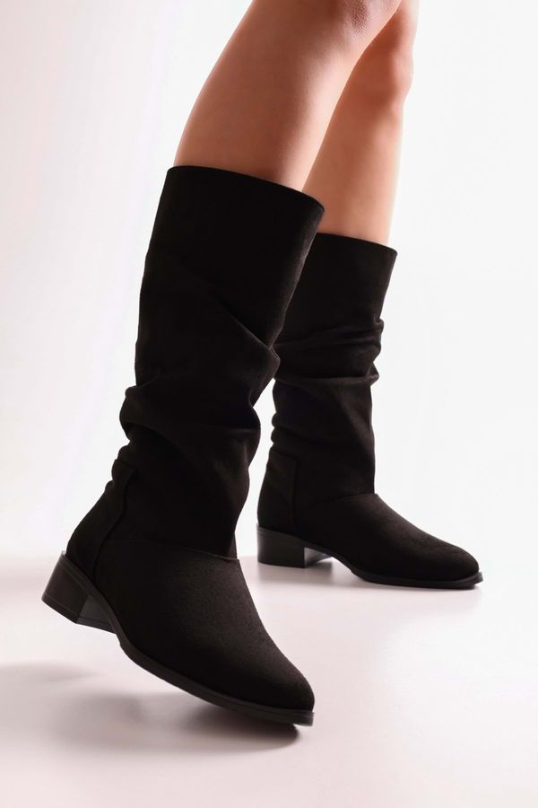 Shoeberry Shoeberry Women's Jerica Black Suede Belted Plain Boots Black Suede