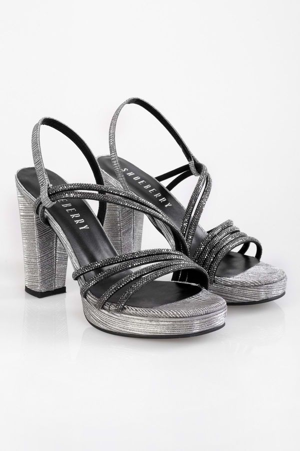 Shoeberry Shoeberry Women's Malia Platinum Glitter Platform Heeled Shoes