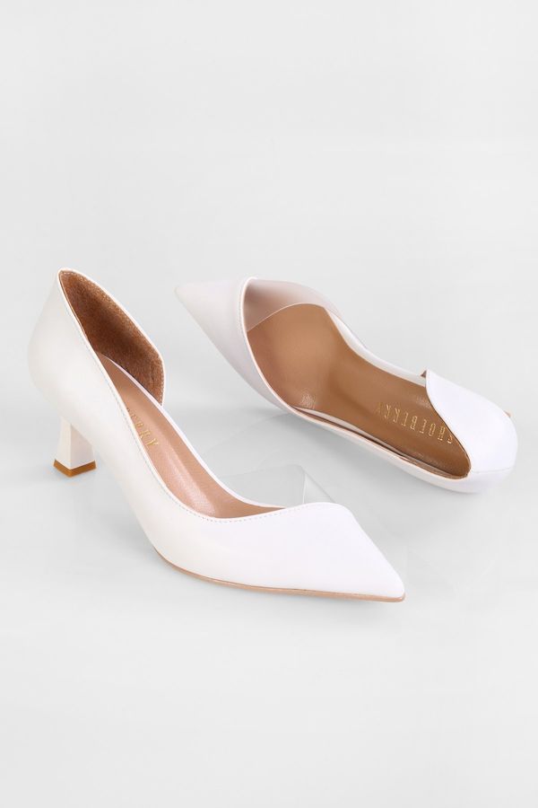 Shoeberry Shoeberry Women's Millie White Skin Transparent Detailed Heeled Shoes Stiletto