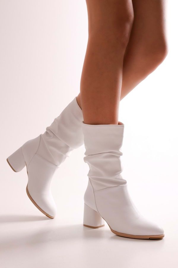 Shoeberry Shoeberry Women's Nollie White Heels & Ankle Boots, White Skin.