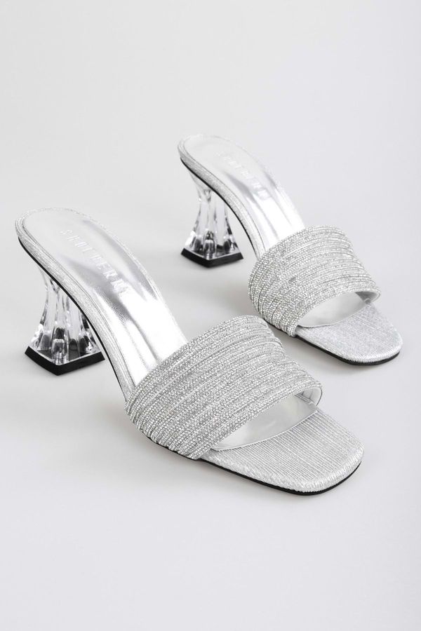 Shoeberry Shoeberry Women's Wiz Silver Plated Stone Heeled Slippers