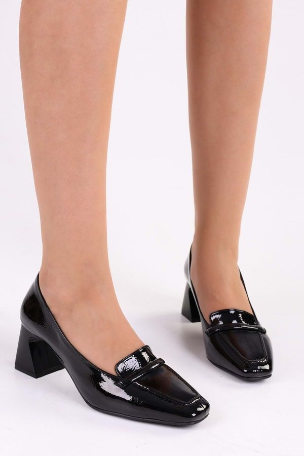 Shoeberry Shoeberry Women's Wolfe Black Patent Leather Casual Heel Shoes