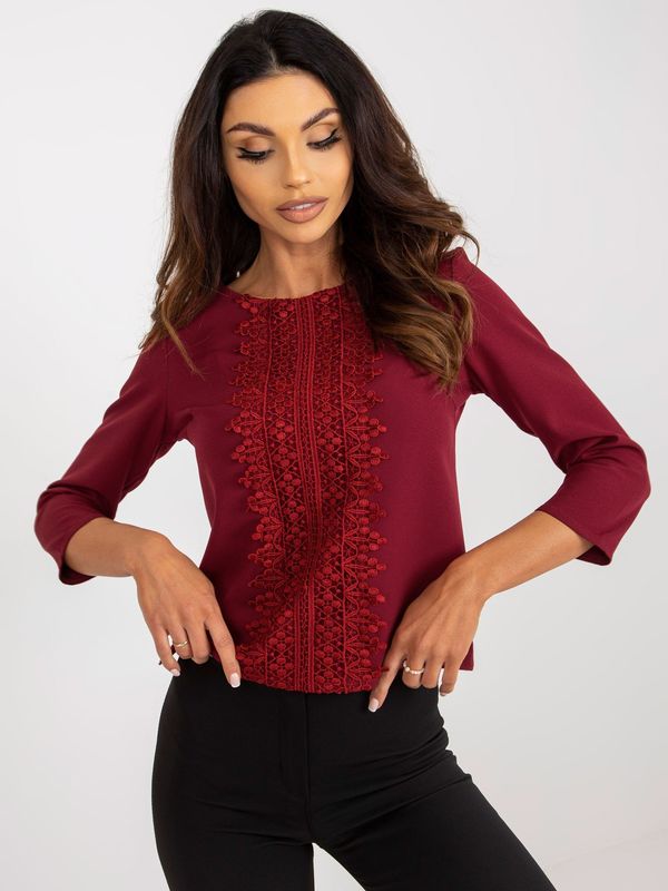 Fashionhunters Short burgundy formal blouse with 3/4 sleeves