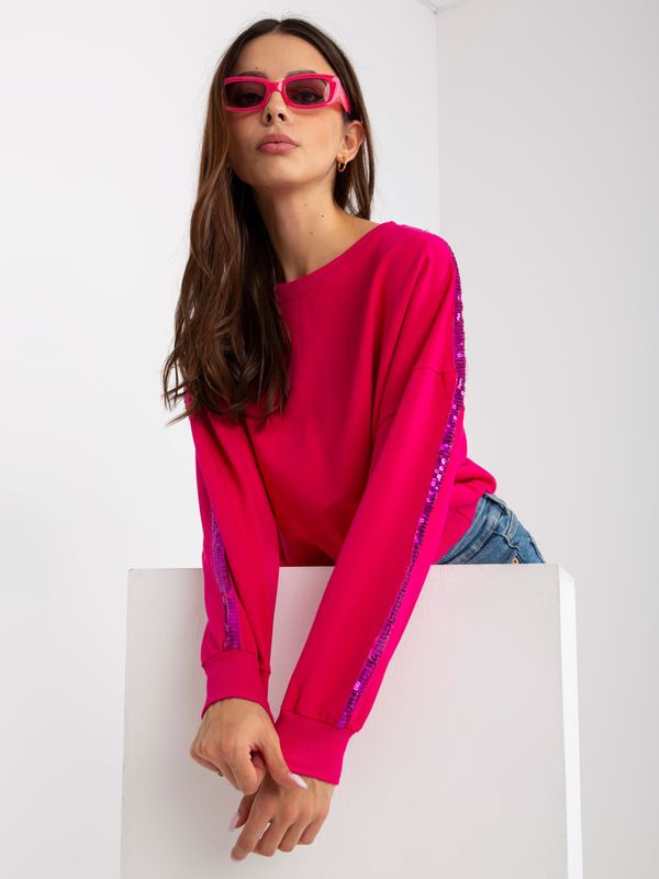 Fashionhunters Short fuchsia sweatshirt RUE PARIS with sequins