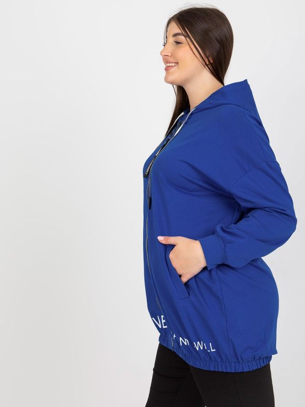Fashionhunters Size dark blue zippered hoodie with text