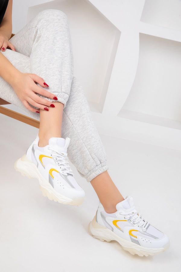 Soho Soho White-Silver-Yellow Women's Sneakers 18109