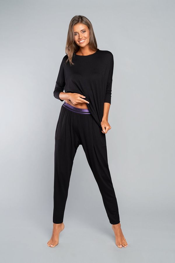 Italian Fashion Style: Set of 3/4 sleeves, long pants - black