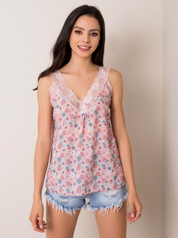 Fashionhunters SUBLEVEL Top with flowers in dark pink