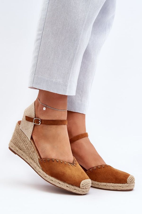 Kesi Suede Espadrille wedge sandals with camel raylin braid