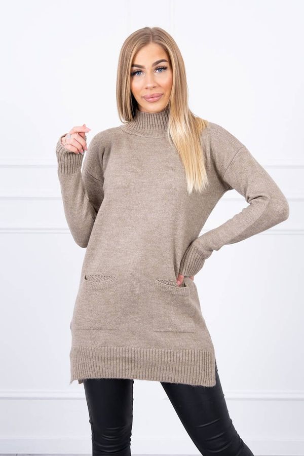 Kesi Sweater with stand-up collar dark beige