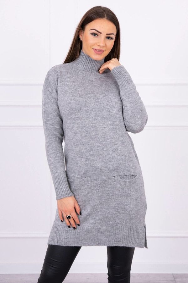 Kesi Sweater with stand-up collar grey