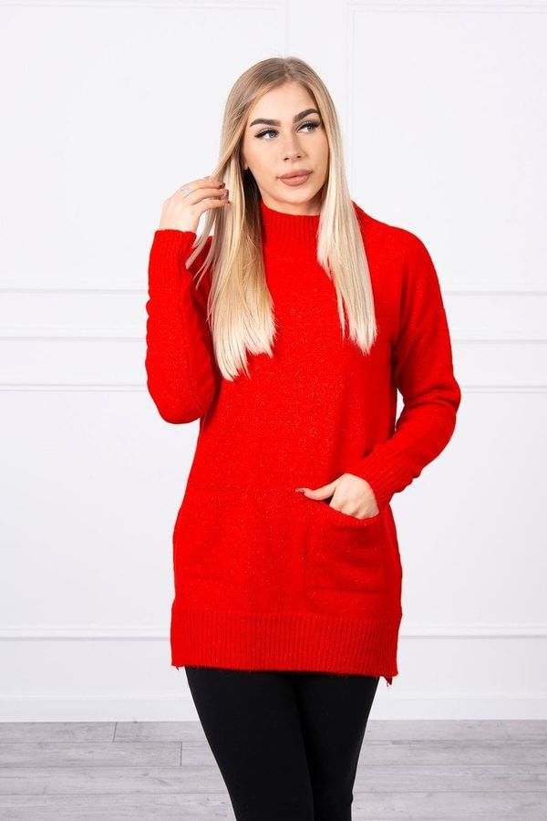 Kesi Sweater with stand-up collar red
