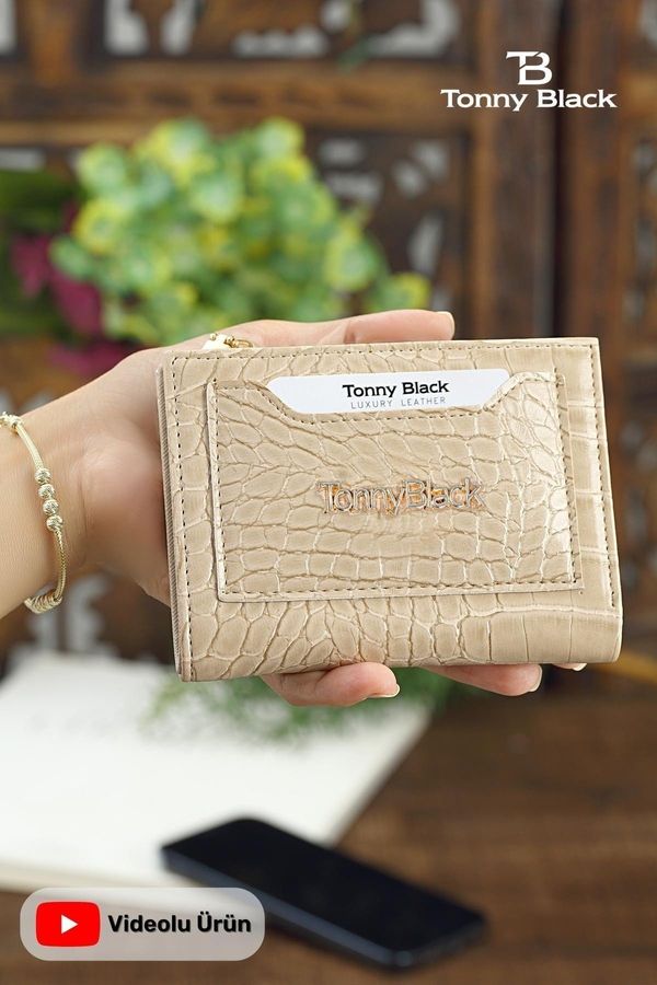 Tonny Black Tonny Black Original Women's Card Holder Coin & Coin Compartment Alligator Croco Model Stylish Mini Wallet with Card Holder