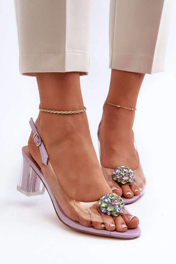 Kesi Transparent high-heeled sandals with purple D&A embellishment