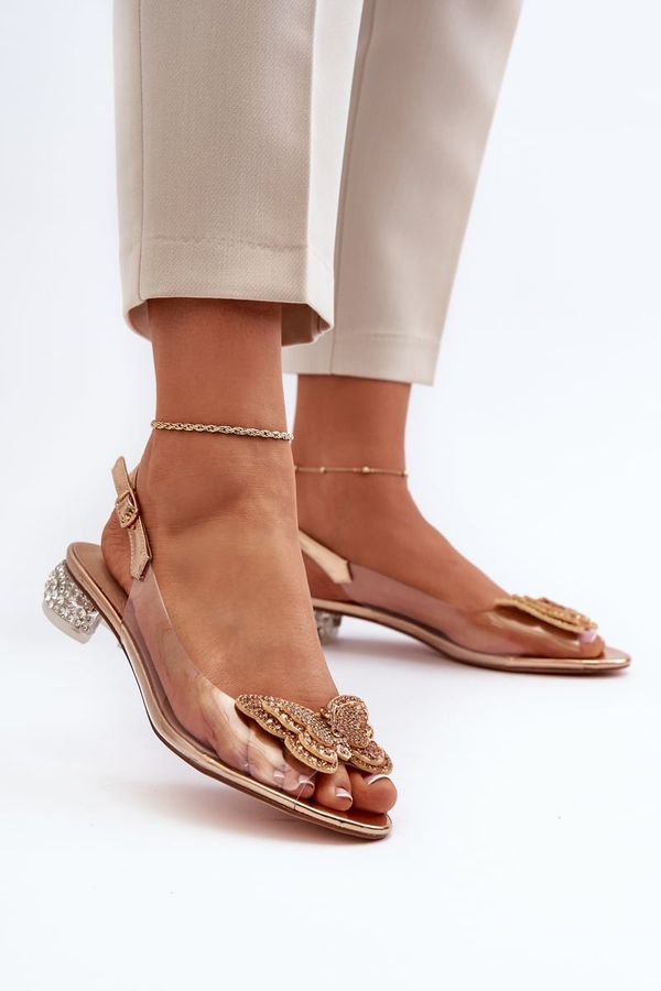 Kesi Transparent low-heeled sandals with butterfly, gold D&A