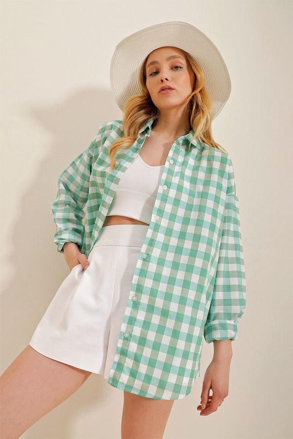 Trend Alaçatı Stili Trend Alaçatı Stili Women's Mint Checked Shirt