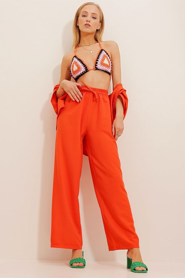Trend Alaçatı Stili Trend Alaçatı Stili Women's Orange Elastic Waist, Comfortable Cut Aerobin Pants