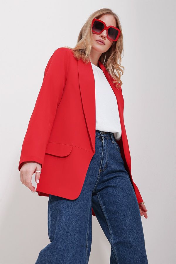 Trend Alaçatı Stili Trend Alaçatı Stili Women's Red Shawl Collar Lined Jacket