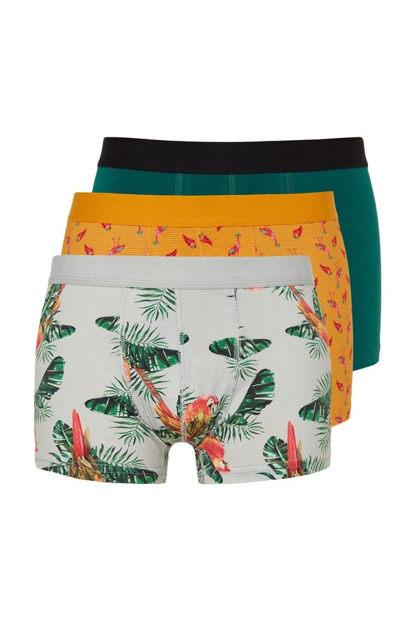 Trendyol Trendyol 3-Pack Multi Color Tropical Pattern-Flat Pack Cotton Boxer