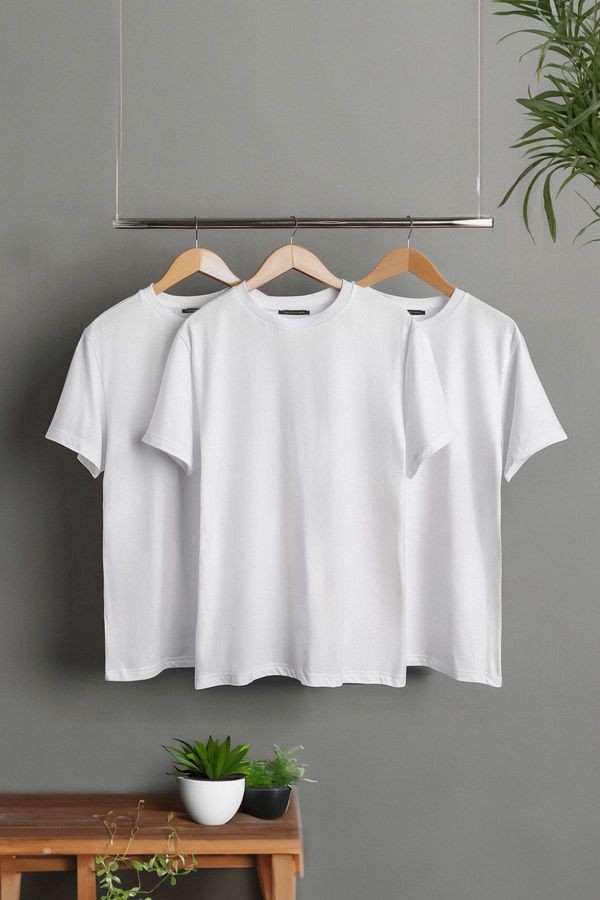 Trendyol Trendyol 3-Pack White Basic Slim/Slim Cut 100% Cotton 3-Pack T-Shirt